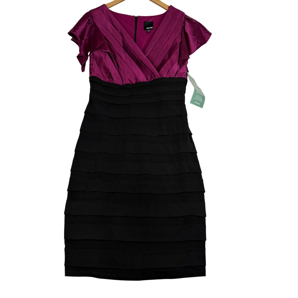 Melrose Magenta Black Tiered Cocktail Dress Flutter Sleeve AMRLD66N NWT Size 8